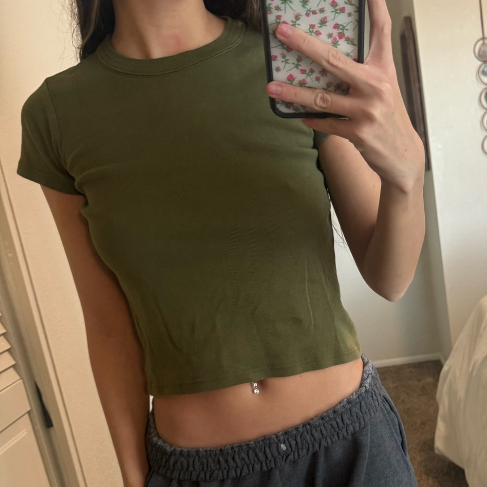 Brandy Melville Khaki Short Sleeve Tee